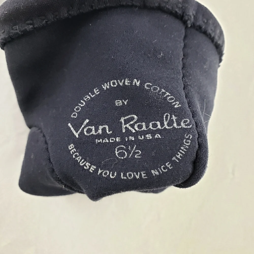 Vtg Van Raalte Navy Cotton Cuffed Gloves USA 6.5
